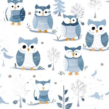 Funny Winter Owls At Night Seamless Pattern For Christmas Owls Pattern Cute Owl Owl Cartoon