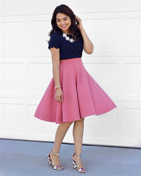 Pink Flared Midi Skirt Feminine And Chic Modest Couture Classy Spring