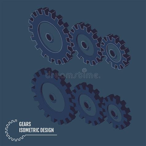 Modern Vector Illustration Of Isometric Gears With On The Grey Stock
