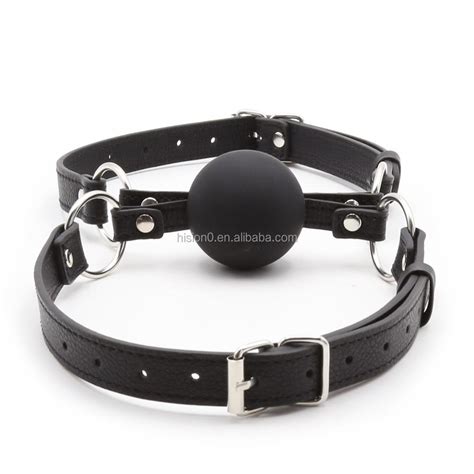 Two Person Use Same Time Special Black Silicone Ball Gag Two Leather