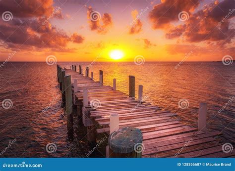 Bahamas Dock Sunset Ocean Stock Image Image Of Beautiful 128356687