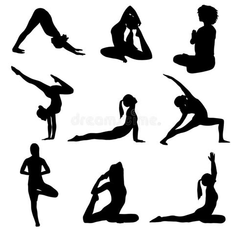 9 Silhouettes Of Girls In A Yoga Pose Stock Vector Illustration Of