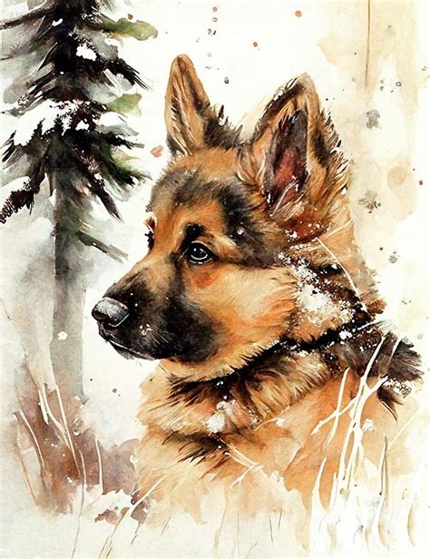 German Shepherd Puppy In Winter 3 Mixed Media By Angie Tirado Fine