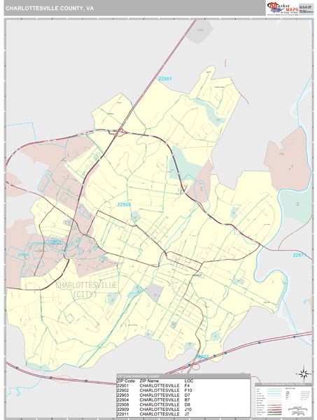 Charlottesville County Va Zip Code Wall Map Premium Style By Marketmaps