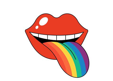 Retro Groovy Opened Mouth With Rainbow Colored Tongue Sticking Out And