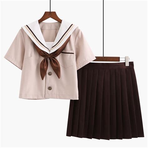 2019 New Summer Autumn Khaki School Uniform Girls High School Women