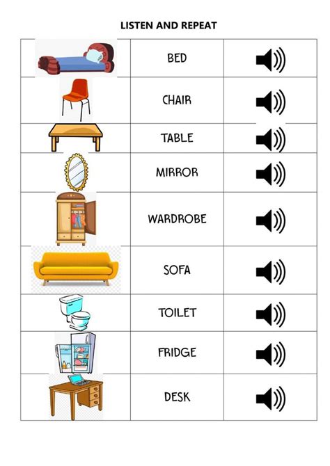 Furniture And Parts Of The House Ficha Interactiva English As A