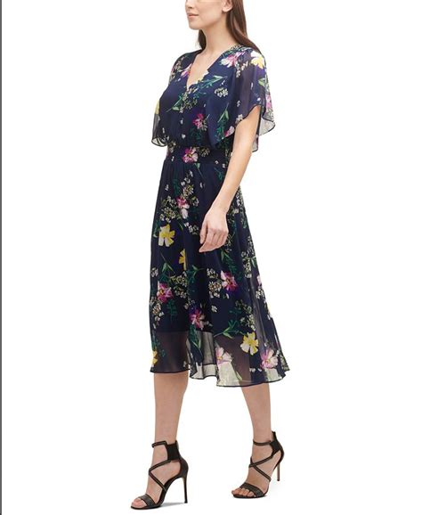 Dkny Floral Print Smocked Waist Flutter Sleeve Midi Dress And Reviews