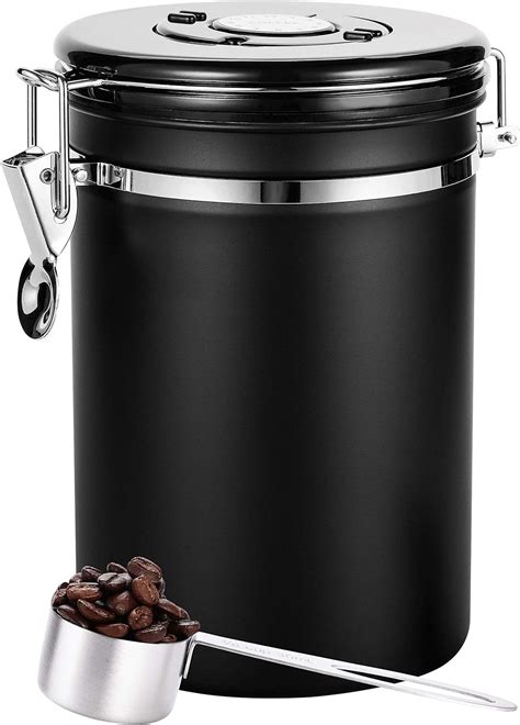 Coffee Canister Black Large Airtight Coffee Canister With Scoop 22 Oz
