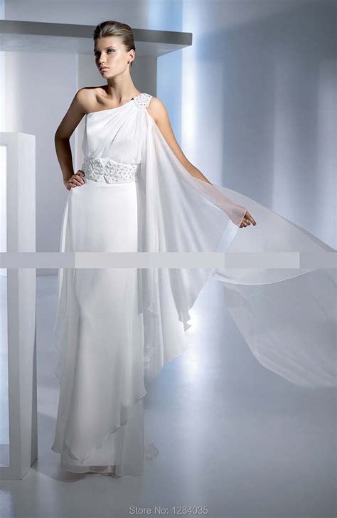 cheap chiffon split front wedding dress popular greek wedding dress chiffon lace one shoulder