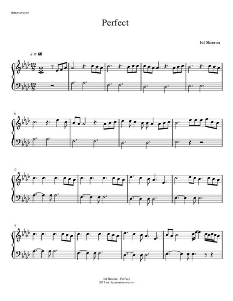 Partitura Para Piano Perfect Ed Sheeran Las Notas De Nana