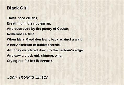 Black Girl Black Girl Poem By John Thorkild Ellison