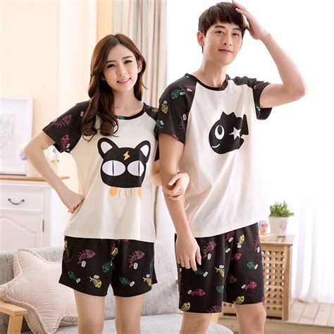 Summer Pyjama Loose Men Style Couple Pijama Set Short Sleeved Sleepwear Top Shorts Young Lovers