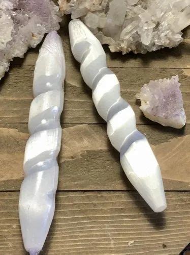 white and grey spiral selenite tapered wand selenite wand spiral selenite crystals at rs 450