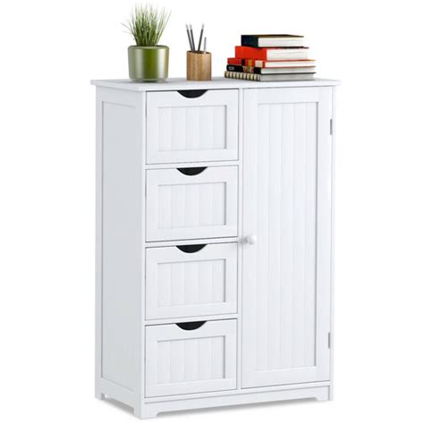 You can also add this white cupboard as an accent piece in your living room. Goplus Wooden 4 Drawer Bathroom Cabinet Storage Cupboard 2 ...