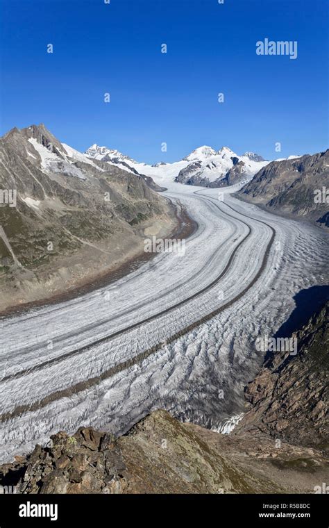 Switzerland Valais Jungfrau Region Aletsch Glacier From Mt