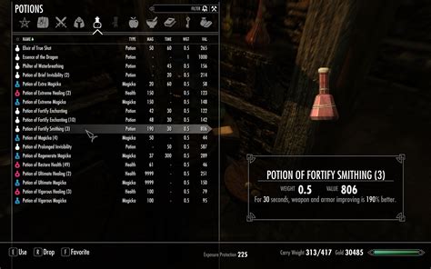 Splash Potions Skyrim Alchemy Fortify Smithing Ingredients