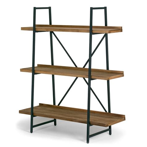 Ailis 56 Brown Pine Wood Metal Frame Etagere Bookcase Three Shelf