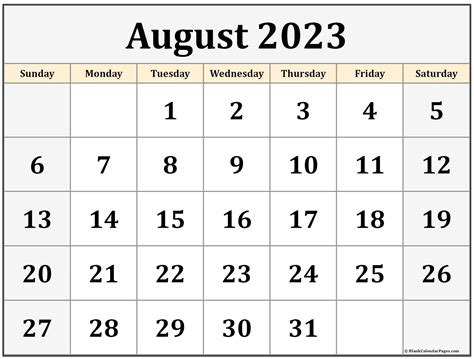 August 2023 Calendar Free Printable Calendar Download Printable