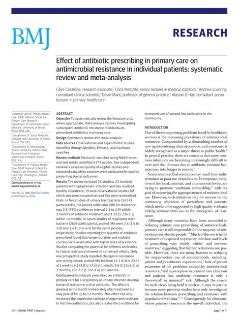 PDF Effect Of Antibiotic Prescribing In Primary Care On Antimicrobial Resistance In Individual