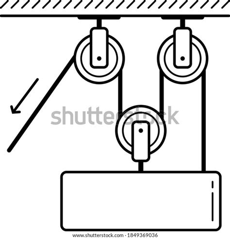 Compound Pulley System Vector Outline Illustration Stock Vector