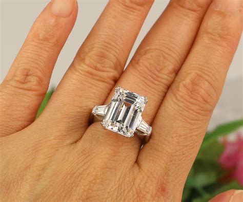 8 Carat Emerald Cut Ring Huge Engagement Ring 3 Stone Ring
