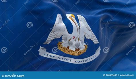 Close Up View Of The Louisiana State Flag Waving In The Wind Stock