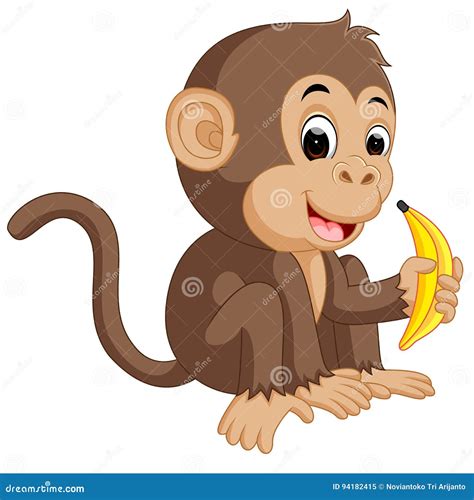 Cute Monkey Cartoon Eating Banana Stock Vector Illustration Of Face