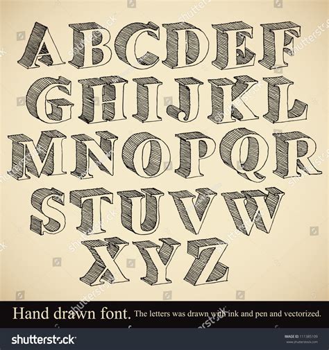 Hand Drawn 3d Font Vector Alphabet Vintage Style Pretty Fonts