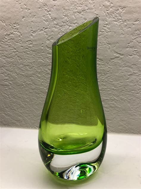 Tarnow Poland Green Art Heavy Glass Round Vase 8 Thick Cut Etsy Uk