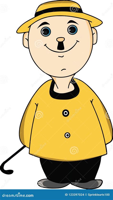 Cartoon Man With Yellow Hat And Yellow Shirt And A Small Mustache Stock