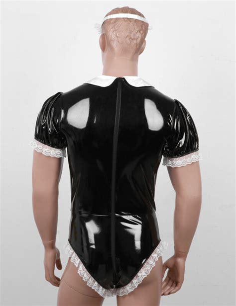 mens sissy wet look maid cosplay bodysuit costume underwear tops romper ebay