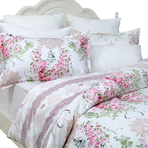 Fadfay Pink Rose Floral Duvet Cover Set 100 Cotton Girls Bedding With