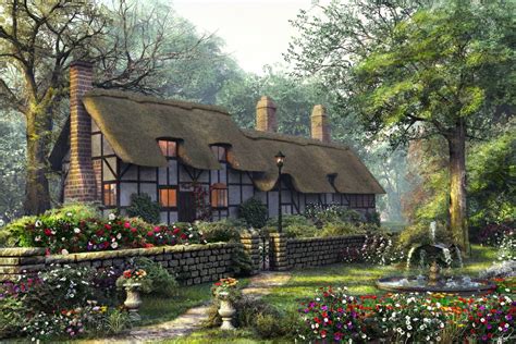 Posterazzi The Old Cottage Stretched Canvas Dominic Davidson 18 X 9