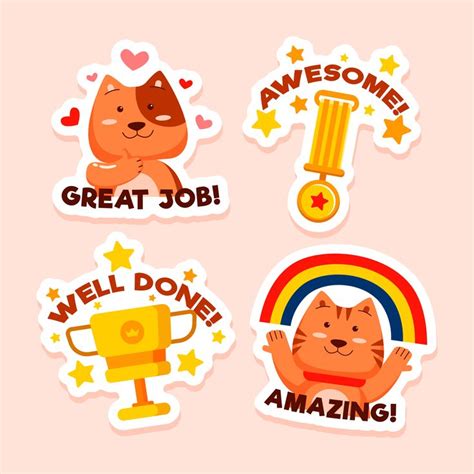 Four Stickers With Different Types Of Animals And Words That Read