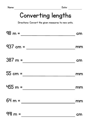 Converting Metric Lengths Measurement Worksheets Teaching Resources