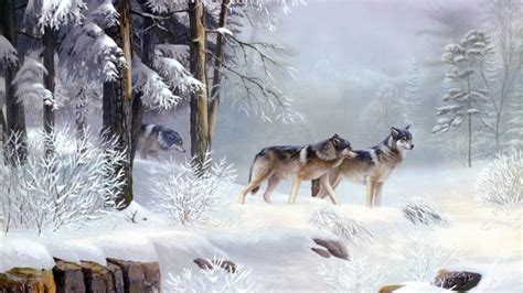 Wolf Wolves Predator Carnivore Winter Snow Artwork Forest