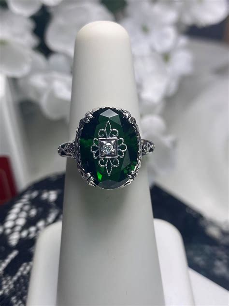 Emerald Green Ring Sterling Silver Embellished Gem CZ Etsy