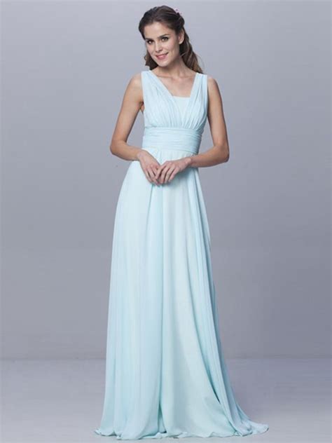 A Line Straps Chiffon Sky Blue Bridesmaid Dress Vividress9013 R1950