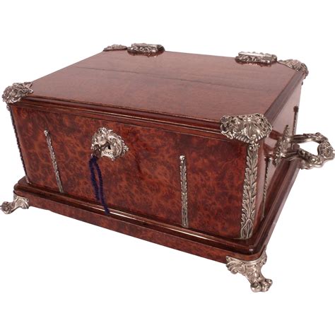 Important LARGE Burled Wood Chest with Sterling Mounts by ...
