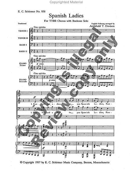 spanish ladies by archibald thompson davison octavo sheet music for baritone voice solo ttbb