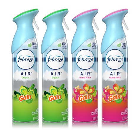 Febreze Air Freshener Spray Gain Original And Island Fresh 4 Ct