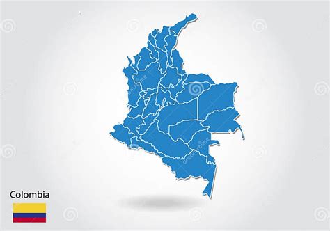 Diseño Del Mapa De Colombia Con El Estilo 3d Mapa Azul De Colombia Y