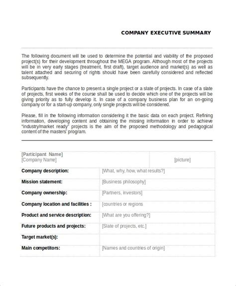 Business plan executive summary is a brief outline that defines and describes the company's goals and future prospects. 9+ Executive Summary Examples in Word | PDF | Google Docs ...