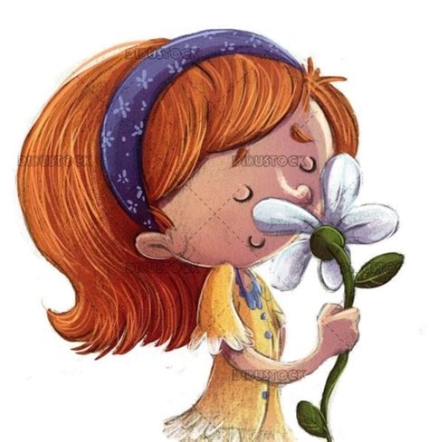 Little Girl Who Smells A Flower With An Isolated Background