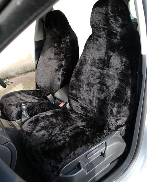 Front Pair Of Plain Black Faux Fur Furry Car Seat Covers Etsy Uk