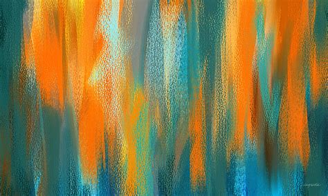 Vibrant Blues Turquoise And Orange Abstract Art Painting