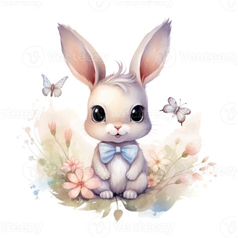 Cute Watercolor Little Bunny Illustration Ai Generative 25428214 Png