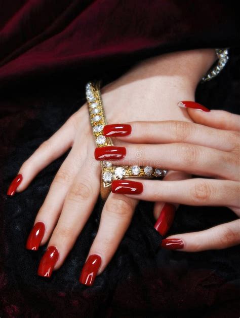 Hands With Long Red Nails Stock Photo Image Of Hand