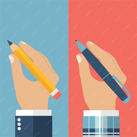 Premium Vector Pencil In Hand Pen In Hand A Man Holding A Pencil And